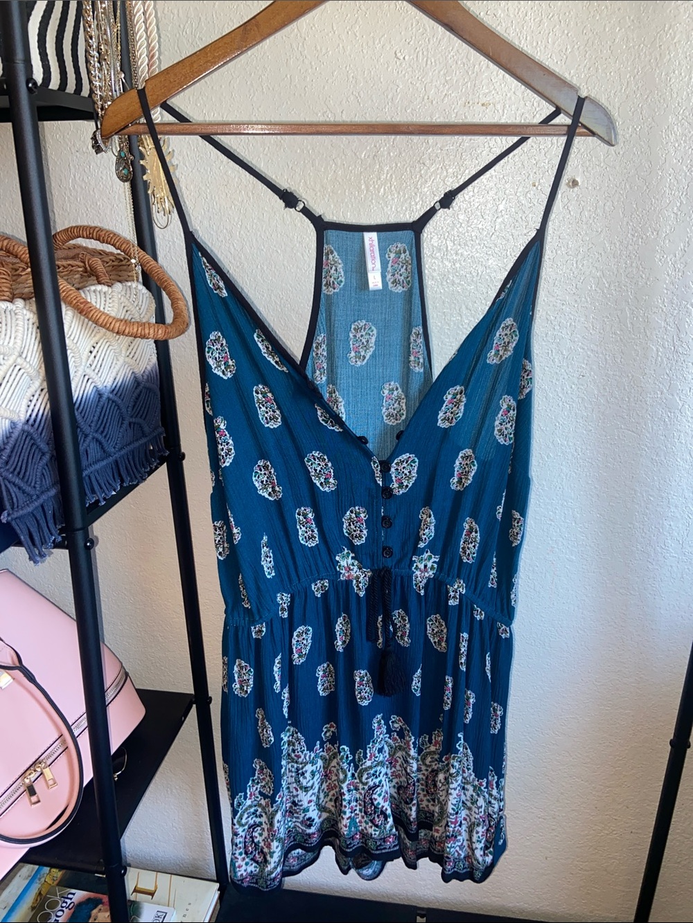 Boho Floral Printed Teal Kids One-Piece Romper